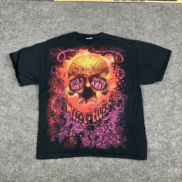 House of Blues T-Shirt Mens XL Black Skull Graphic Rock Burnout Style Tee - Picture 2 of 7